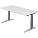 Schreibtisch TOPAS LINE, manuell höheneinstellbar, B 1600 mm, weiß/graphit/alu poliert