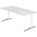 Schreibtisch TOPAS LINE, manuell höheneinstellbar, B 1800 mm, weiß/weiß/alu poliert