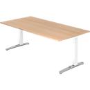 Schreibtisch TOPAS LINE, manuell höheneinstellbar, B 2000 mm, Eiche/weiß/alu poliert