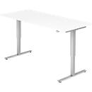 Schreibtisch ULM, elektrisch höhenverstellbar, Rechteck, T-Fuß, B 1800 x T 800 x H 720-1190 mm, lichtgrau/alusilber + Kabelwanne