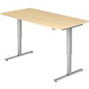Schreibtisch Ulm, elektrisch höhenverstellbar, T-Fuß, B 1600 mm, Ahorn-Dekor
