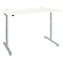 Schreibtisch, zweistufig elektrisch höhenverstellbar, T-Fuß Rundrohr, B 1600 x T 800 x H 634-1294 mm, weiß/weißaluminium