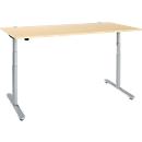 Schreibtisch, zweistufig elektrisch höhenverstellbar, T-Fuß Rundrohr, B 1800 x T 800 x H 634-1294 mm, Ahorn/weißaluminium