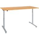 Schreibtisch, zweistufig elektrisch höhenverstellbar, T-Fuß Rundrohr, B 1800 x T 800 x H 634-1294 mm, Buche/weißaluminium