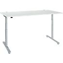 Schreibtisch, zweistufig elektrisch höhenverstellbar, T-Fuß Rundrohr, B 1800 x T 800 x H 634-1294 mm, lichtgrau/weißaluminium