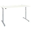 Schreibtisch, zweistufig elektrisch höhenverstellbar, T-Fuß Rundrohr, B 1800 x T 800 x H 634-1294 mm, weiß/weißaluminium