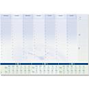 Schreibunterlage Sigel Time, A2, 30 Blatt, Tages- und Wochenplan, mehrsprachiges 3-Jahres-Kalendarium für 2026-2028, FSC®-Mix Papier, blau-weiss