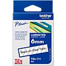 Schriftbandkassette Brother TZe-111, selbstklebend, L 8 m x B 6 mm, farblos/schwarz