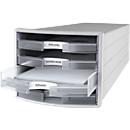 Schubladenbox HAN Impuls 2.0, 4 Schubladen, Format A4, stapelbar, offen, grau/transparent-klar