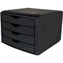 Schubladenbox Helit The Chameleon, 4 Schübe mit Auszugssperre, Format A4, stapelbar, schwarz