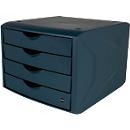 Schubladenbox Helit The Green Chameleon, 4 Schübe mit Auszugssperre, Format A4, stapelbar, blau