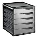 Schubladenbox Rotho SPACEMAKER, 5 geschlossene Schübe im Format A4, Griffmulden, stapelbar, L 330 x B 285 x H 320 mm, Polystyrol, schwarz-transparent