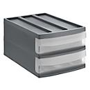 Schubladenbox Rotho SYSTEMIX DUO M, modular, 2 geschlossene Schübe, Griffmulde, stapelbar, QR-Code, L 395 x B 255 x H 203 mm, PP, anthrazit-transparent