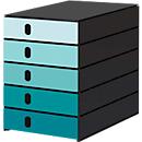 Schubladenbox Styro Styroval Pro Color Flow, für Formate bis C4, 5 geschlossene Schübe, aqua/schwarz, Farbverlauf