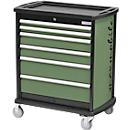 Schubladenschrank Bedrunka+Hirth maxmobile 1, mobil, 6 Schübe, 1 Seitenblende, abschließbar, bis 300 kg, resedagrün RAL 6011, Stahlblech