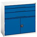 Schubladenschrank Bott verso, 3 Schübe, bis 75 kg je Schub, Flügeltür, Vollauszug, B 1050 x T 550 x H 1000 mm, Stahlblech, Grau-Blau