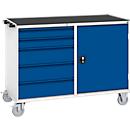 Schubladenschrank Serie Verso, fahrbar, 5 Schubladen, mit Tür