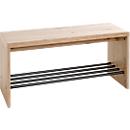 Schuhbank HAKU, für bis zu 3 Paar Schuhe, Gesamttragkraft 85 kg, B 800 x T 300 x H 400 mm, Stahl/Holz, schwarz/helles Eiche-Dekor