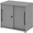 Schuifdeurkast BARI, 1 legbord, slot, B 800 x D 430 x H 720 mm, middengrijs/middengrijs