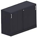 Schuifdeurkast BEXXSTAR, houten deuren, 2 ordnerhoogtes, B 1200 x D 420 x H 825 mm, zwart