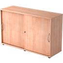 Schuifdeurkast TARA, 2 ordnerhoogten, B 1200 x D 400 x H 748 mm, afsluitbaar & stapelbaar, notenhoutpatroon