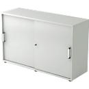 Schuifdeurkast TARVIS, 2 ordnerhoogten, B 1200 x D 400 x H 748 mm, afsluitbaar & stapelbaar, lichtgrijs
