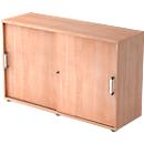 Schuifdeurkast TARVIS, 2 ordnerhoogten, B 1200 x D 400 x H 748 mm, afsluitbaar & stapelbaar, notenhoutpatroon