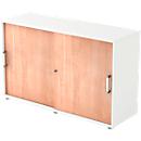 Schuifdeurkast TARVIS, 2 ordnerhoogten, B 1200 x D 400 x H 748 mm, afsluitbaar & stapelbaar, wit/notenhoutpatroon