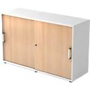 Schuifdeurkast TARVIS, 2 ordnerhoogten, B 1200 x D 400 x H 748 mm, afsluitbaar & stapelbaar, wit/wilde eikenpatroon