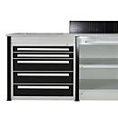 Schulte Lagertechnik Endmodul für erweiterbares Thekensystem MULTIplus, 1 Modulrahmen, 1 Abschlussblende, Breite Aufsatz 806 mm, ohne Arbeitsplatte