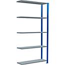 Schulte Lagertechnik Fachbodenregal Stecksystem MultiPlus250, Anbauregal, 5 Fachböden, Kreuzstrebe, B 1000 x T 300 x H 2000 mm, Enzianblau RAL 5010