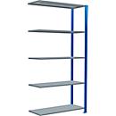 Schulte Lagertechnik Fachbodenregal Stecksystem MultiPlus250, Anbauregal, 5 Fachböden, Kreuzstrebe, B 1000 x T 400 x H 2000 mm, Enzianblau RAL 5010