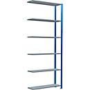 Schulte Lagertechnik Fachbodenregal Stecksystem MultiPlus250, Anbauregal, 6 Fachböden, Kreuzstrebe, B 1000 x T 300 x H 2500 mm, Enzianblau RAL 5010