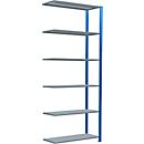 Schulte Lagertechnik Fachbodenregal Stecksystem MultiPlus250, Anbauregal, 6 Fachböden, Kreuzstrebe, B 1000 x T 400 x H 2500 mm, Enzianblau RAL 5010