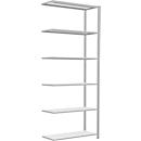 Schulte Lagertechnik Fachbodenregal Stecksystem MultiPlus250, Anbauregal, 6 Fachböden, Kreuzstrebe, B 1000 x T 400 x H 2500 mm, Lichtgrau RAL 7035