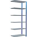 Schulte Lagertechnik Fachbodenregal Stecksystem MultiPlus250, Anbauregal, 6 Fachböden, Kreuzstrebe, B 1000 x T 500 x H 2500 mm, Enzianblau RAL 5010