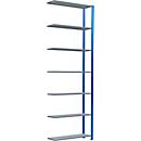 Schulte Lagertechnik Fachbodenregal Stecksystem MultiPlus250, Anbauregal, 7 Fachböden, Kreuzstrebe, B 1000 x T 300 x H 3000 mm, Enzianblau RAL 5010
