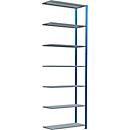 Schulte Lagertechnik Fachbodenregal Stecksystem MultiPlus250, Anbauregal, 7 Fachböden, Kreuzstrebe, B 1000 x T 400 x H 3000 mm, Enzianblau RAL 5010