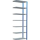 Schulte Lagertechnik Fachbodenregal Stecksystem MultiPlus250, Anbauregal, 7 Fachböden, Kreuzstrebe, B 1000 x T 500 x H 3000 mm, Enzianblau RAL 5010