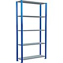 Schulte Lagertechnik Fachbodenregal Stecksystem MultiPlus250, Grundregal, 5 Fachböden, Kreuzstrebe, B 1000 x T 300 x H 2000 mm, Enzianblau RAL 5010