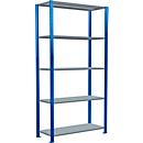 Schulte Lagertechnik Fachbodenregal Stecksystem MultiPlus250, Grundregal, 5 Fachböden, Kreuzstrebe, B 1000 x T 400 x H 2000 mm, Enzianblau RAL 5010