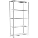 Schulte Lagertechnik Fachbodenregal Stecksystem MultiPlus250, Grundregal, 5 Fachböden, Kreuzstrebe, B 1000 x T 400 x H 2000 mm, Lichtgrau RAL 7035