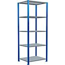 Schulte Lagertechnik Fachbodenregal Stecksystem MultiPlus250, Grundregal, 5 Fachböden, Kreuzstrebe, B 750 x T 600 x H 2000 mm, Enzianblau RAL 5010