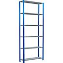Schulte Lagertechnik Fachbodenregal Stecksystem MultiPlus250, Grundregal, 6 Fachböden, Kreuzstrebe, B 1000 x T 300 x H 2500 mm, Enzianblau RAL 5010
