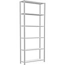 Schulte Lagertechnik Fachbodenregal Stecksystem MultiPlus250, Grundregal, 6 Fachböden, Kreuzstrebe, B 1000 x T 300 x H 2500 mm, Lichtgrau RAL 7035