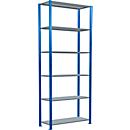 Schulte Lagertechnik Fachbodenregal Stecksystem MultiPlus250, Grundregal, 6 Fachböden, Kreuzstrebe, B 1000 x T 400 x H 2500 mm, Enzianblau RAL 5010