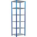 Schulte Lagertechnik Fachbodenregal Stecksystem MultiPlus250, Grundregal, 6 Fachböden, Kreuzstrebe, B 750 x T 600 x H 2500 mm, Enzianblau RAL 5010