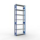 Schulte Lagertechnik Fachbodenregal Stecksystem MultiPlus250, Grundregal, 7 Fachböden, Kreuzstrebe, B 1000 x T 300 x H 3000 mm, Enzianblau RAL 5010