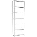 Schulte Lagertechnik Fachbodenregal Stecksystem MultiPlus250, Grundregal, 7 Fachböden, Kreuzstrebe, B 1000 x T 300 x H 3000 mm, Lichtgrau RAL 7035