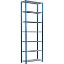 Schulte Lagertechnik Fachbodenregal Stecksystem MultiPlus250, Grundregal, 7 Fachböden, Kreuzstrebe, B 1000 x T 400 x H 3000 mm, Enzianblau RAL 5010